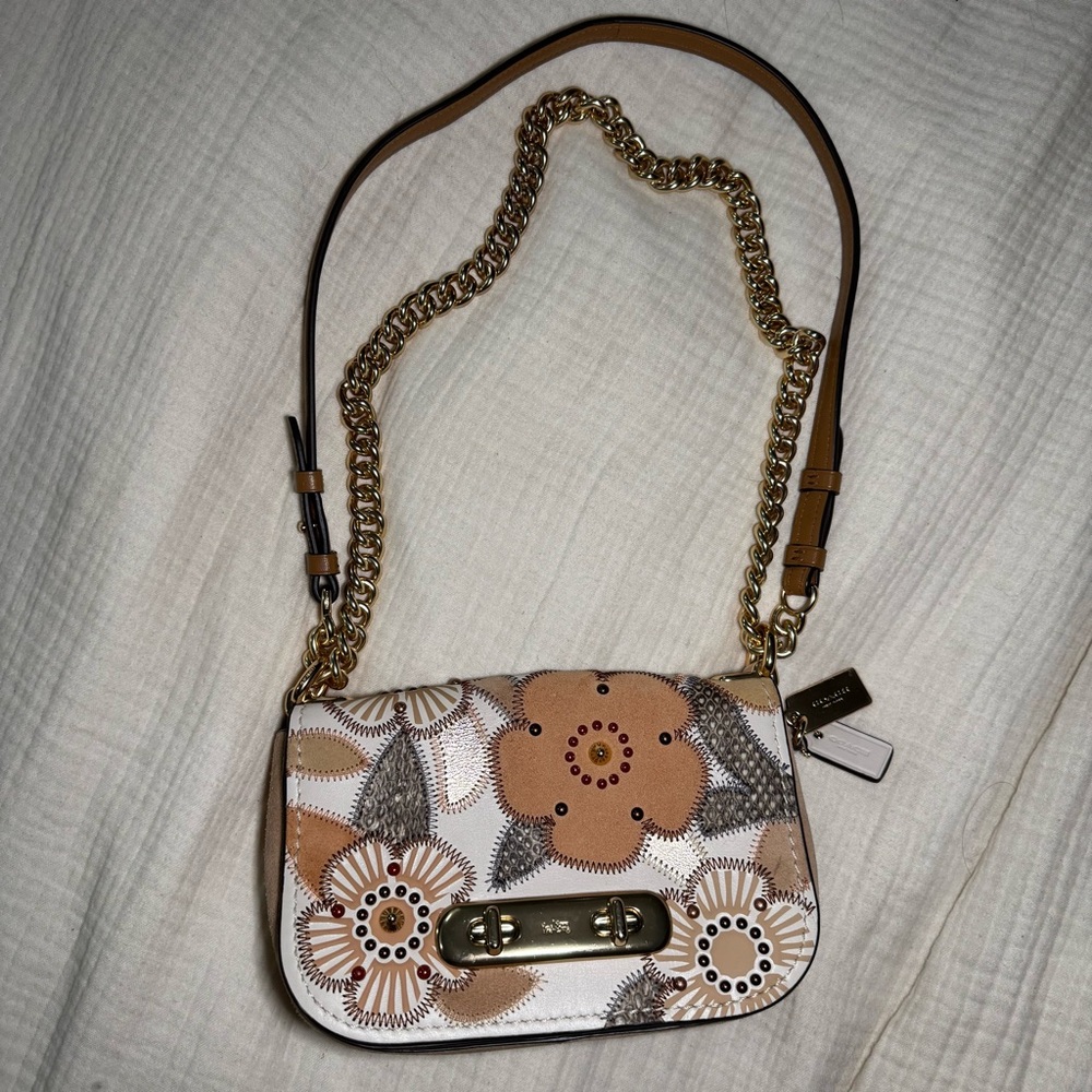 Coach Floral Crossbody Bag with Gold Chain